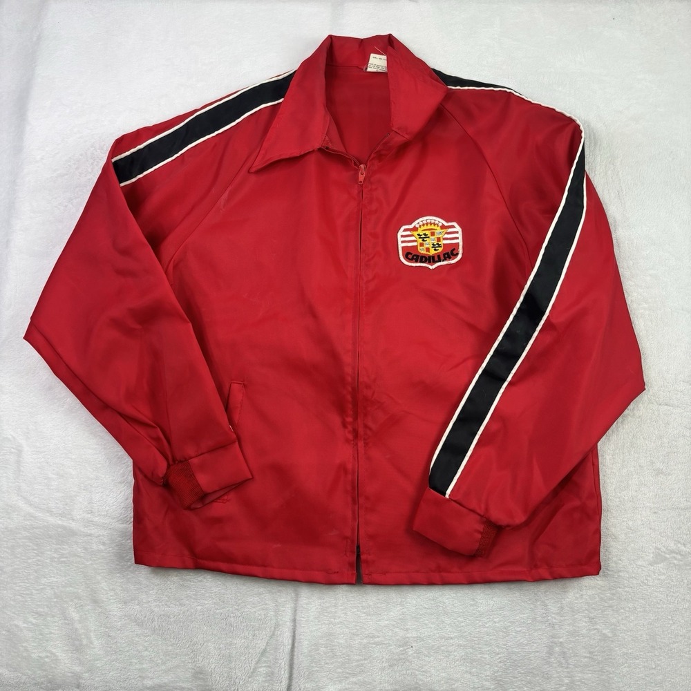 VTG 70s Horizon Cadillac Full Zip Long Sleeve Red Jacket Men's Large Nylon